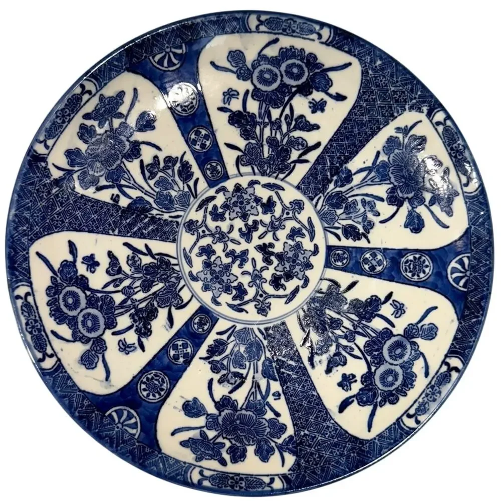 Antique Cauldon England Blue White Transferware Japonisme Floral Cabinet Plate